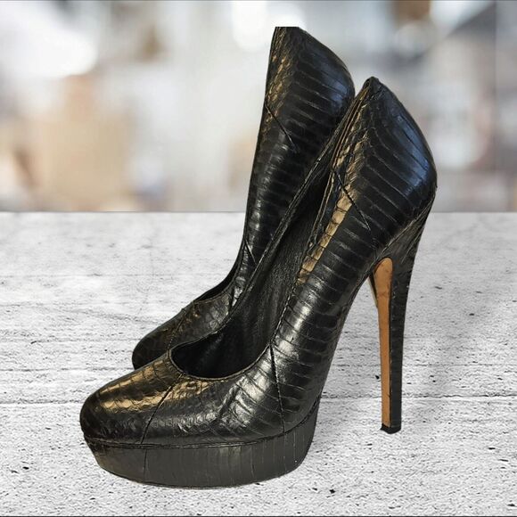 HOUSE of HARLOW 1960 NORA SNAKESKIN PLATFORM STILETTO HEELS  8.5 M- 39EU BLACK - Picture 4 of 16